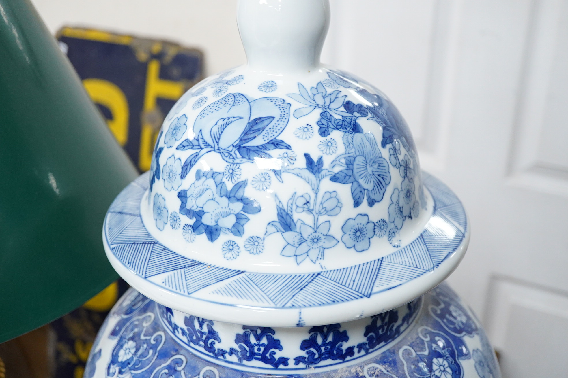 A large modern Chinese blue and white floor vase and cover, 70cm